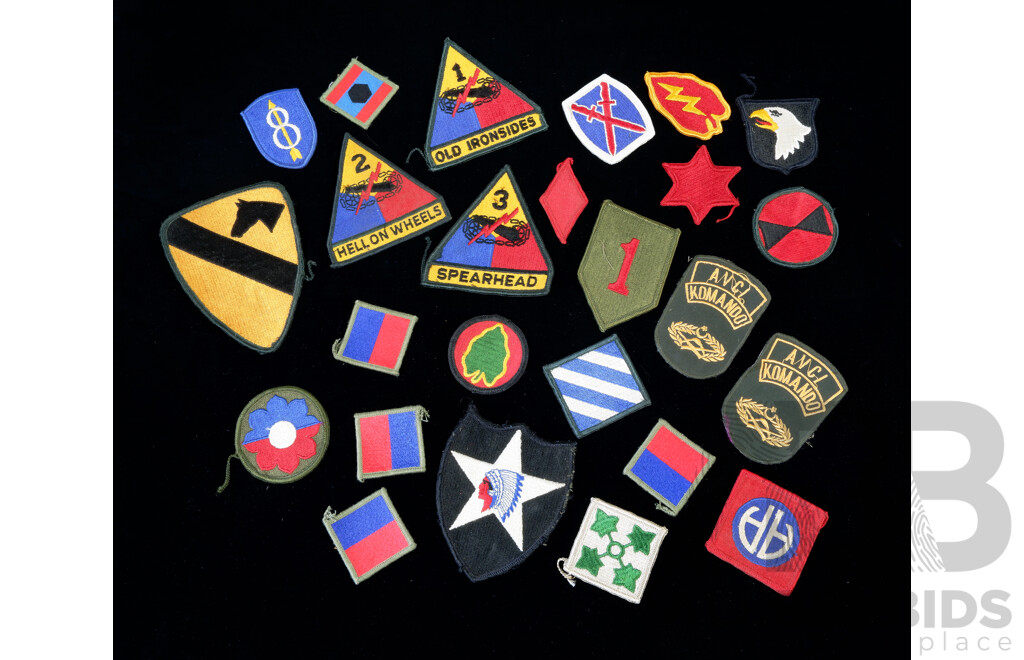 Collection American Armed Forces Shoulder Patches Including Hell on Wheels, Old Ironside and More