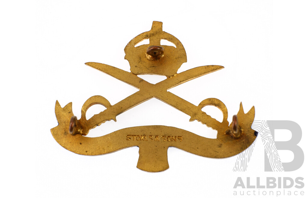 Antique Gilt Brass and Enamel Melbourne Cavalry Regiment, Circa Early 1900s, by Stokes & Sons