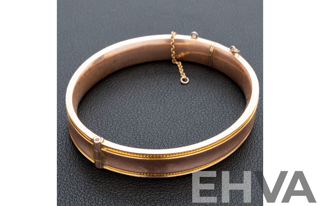 Vintage 9ct Rose Gold Wax Filled Oval Hinged Bangle, 58mm, 17.45 Grams