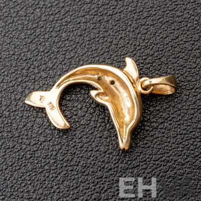 9ct Diamond Set Dolphin Pendant/charm, 22mm Long, 2.09 Grams