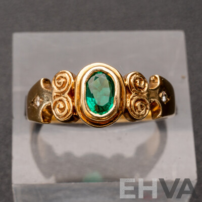 9ct Created Emerald & Diamond Ring, TDW 0.02ct, Size O, 4.17 Grams