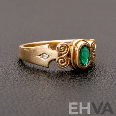 9ct Created Emerald & Diamond Ring, TDW 0.02ct, Size O, 4.17 Grams