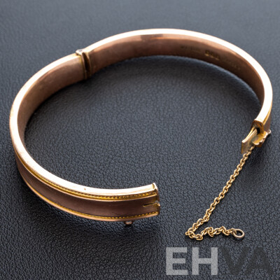 Vintage 9ct Rose Gold Wax Filled Oval Hinged Bangle, 58mm, 17.45 Grams