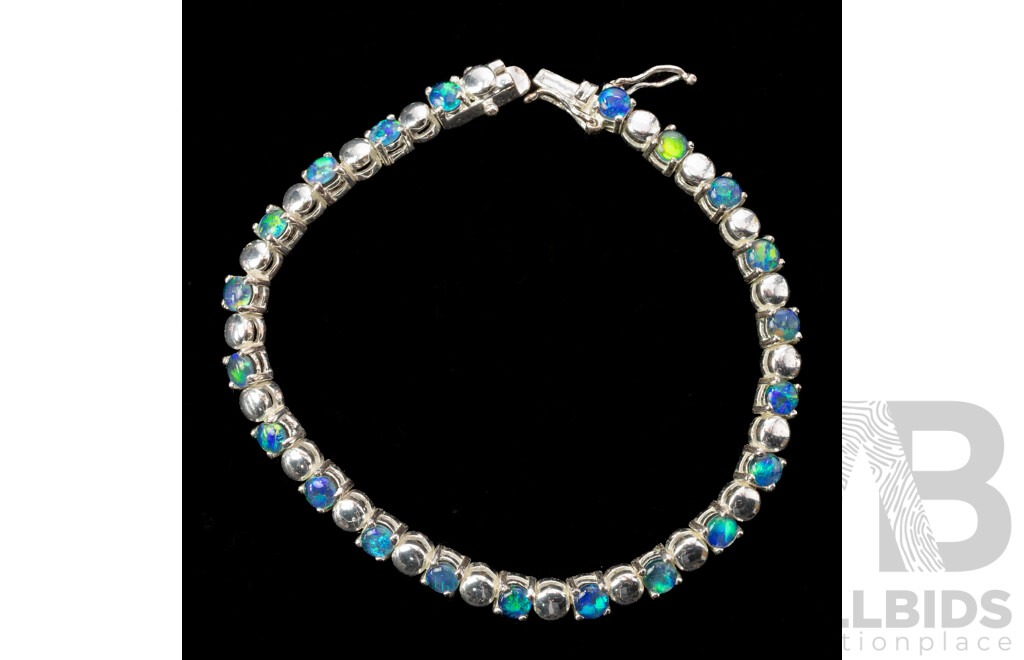 Sterling Silver Opal Triplet Tennis Bracelet, 17.5cm, 13.49 Grams - as New