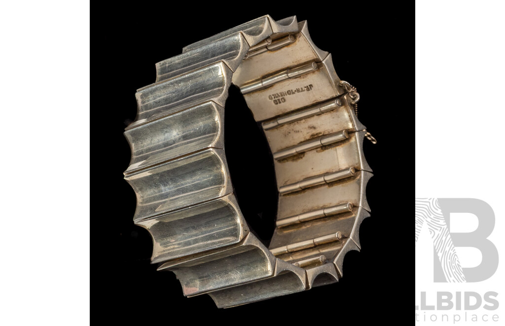 Vintage Mexican Los Castillo Sterling Silver (925) Wide Modernist Bracelet, 58mm, 134.0 Grams