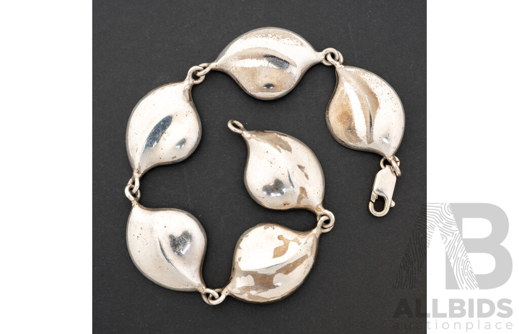 Vintage Mexican Sterling Silver Modernist Bracelet, 23cm, 23.77 Grams