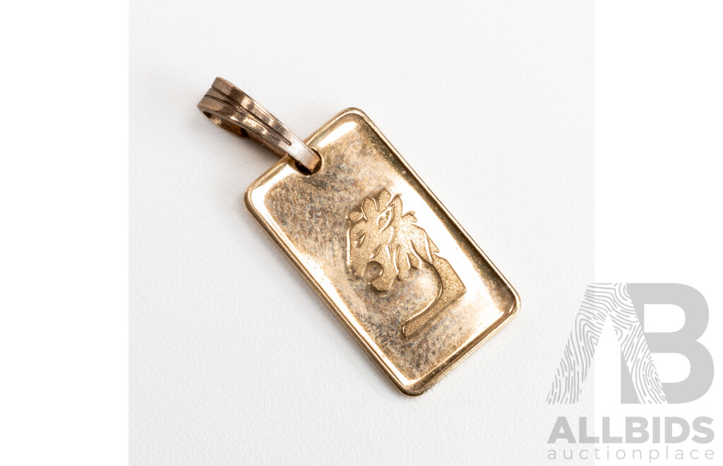 9ct Cragside 1g 375 Gold Ignot Pendant, Hallmarked with Lion Symbol on Reverse, 15mm Long, 1.34 Grams