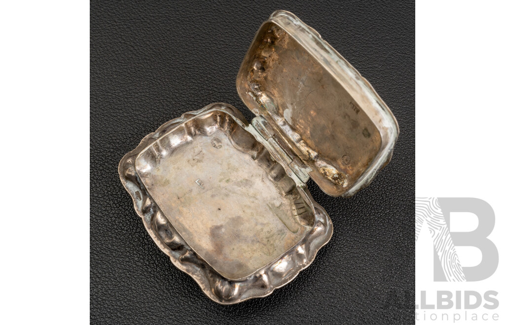 Antique Dutch Sterling Silver (833) Silver Pill Box with Hinged Lid, 25.17 Grams