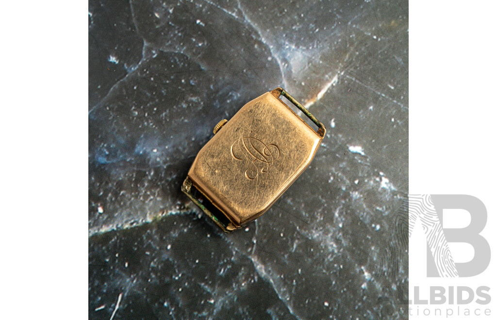 9ct Omega Vintage 1930's Tank Watch, 190691, Manual Winding Missing Seconds Hand, 12.53 Grams