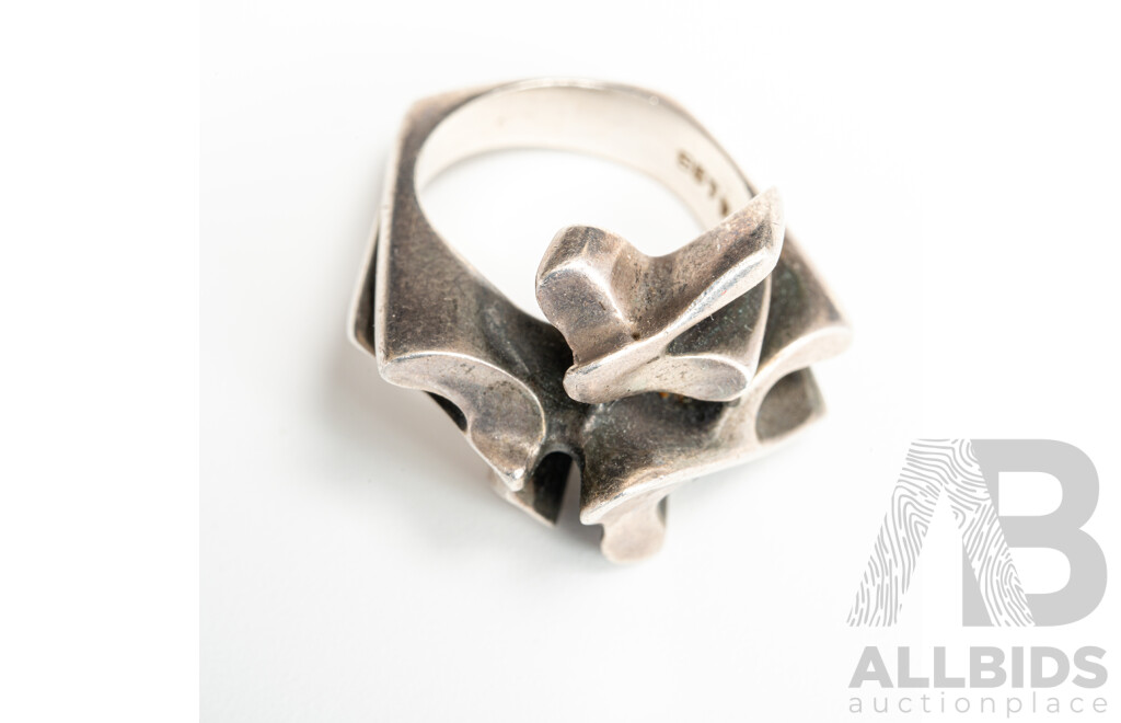 Georg Jensen Vintage Sterling Silver Ring #A12B, Very Rare, Size N, 14.46 Grams