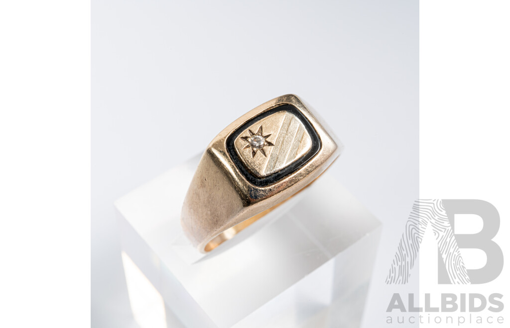 9ct Vintage Diamond Set Signet Ring, TDW0.02ct, Size U, 4.58 Grams