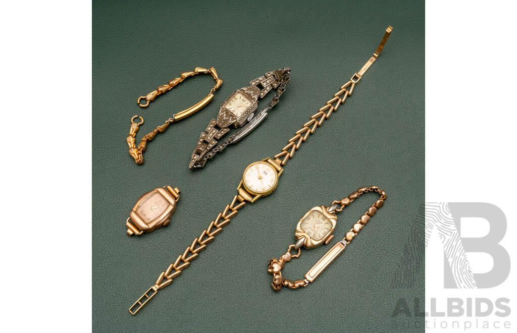 Collection of (4) Gold Plated Vintage Ladies Watches - Renown, Smiths, Datum, Felea