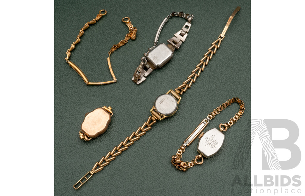 Collection of (4) Gold Plated Vintage Ladies Watches - Renown, Smiths, Datum, Felea
