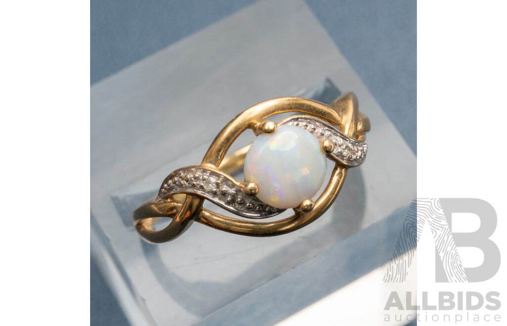9ct Crystal Opal & Diamond Ring, TDW 0.01ct, Size O, 1.89 Grams