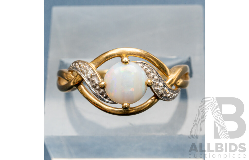 9ct Crystal Opal & Diamond Ring, TDW 0.01ct, Size O, 1.89 Grams