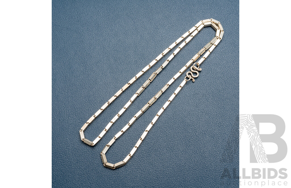 Vintage Sterling Silver Bar Link Necklace, 55cm, 14.88 Grams