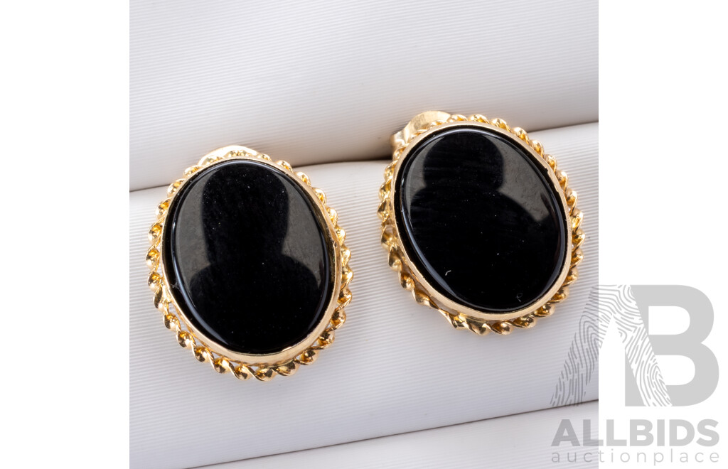 14ct Vintage Onyx Stud Earrings, 12mm, 1.25 Grams