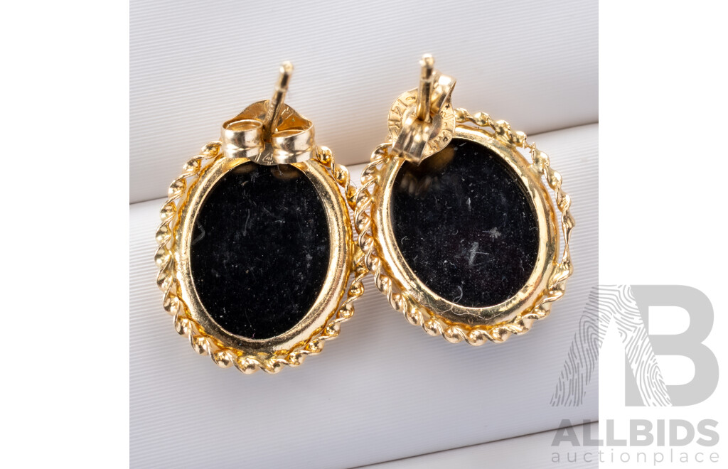 14ct Vintage Onyx Stud Earrings, 12mm, 1.25 Grams