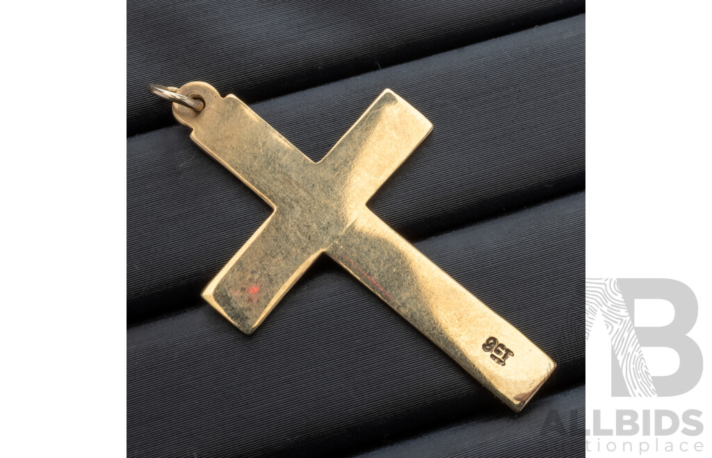 9ct Vintage Large Cross Pendant with Etched Patterning, 38mm, 1.92 Grams