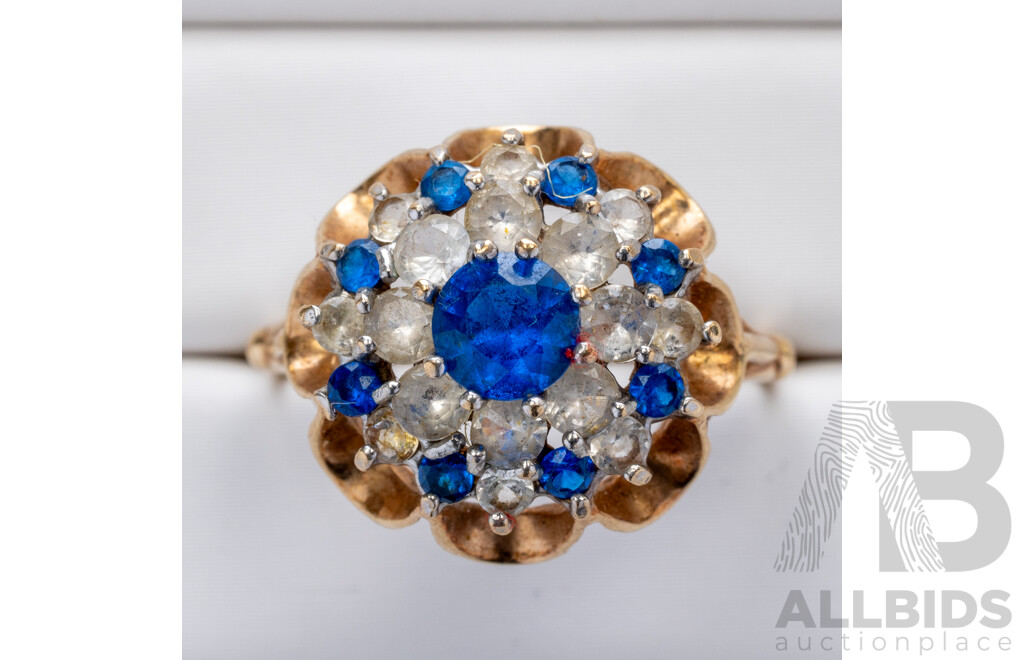 9ct Mid Century Edwardian Style Sapphire Cocktail Ring, Size T, Birmingham 1973, 4.01 Grams