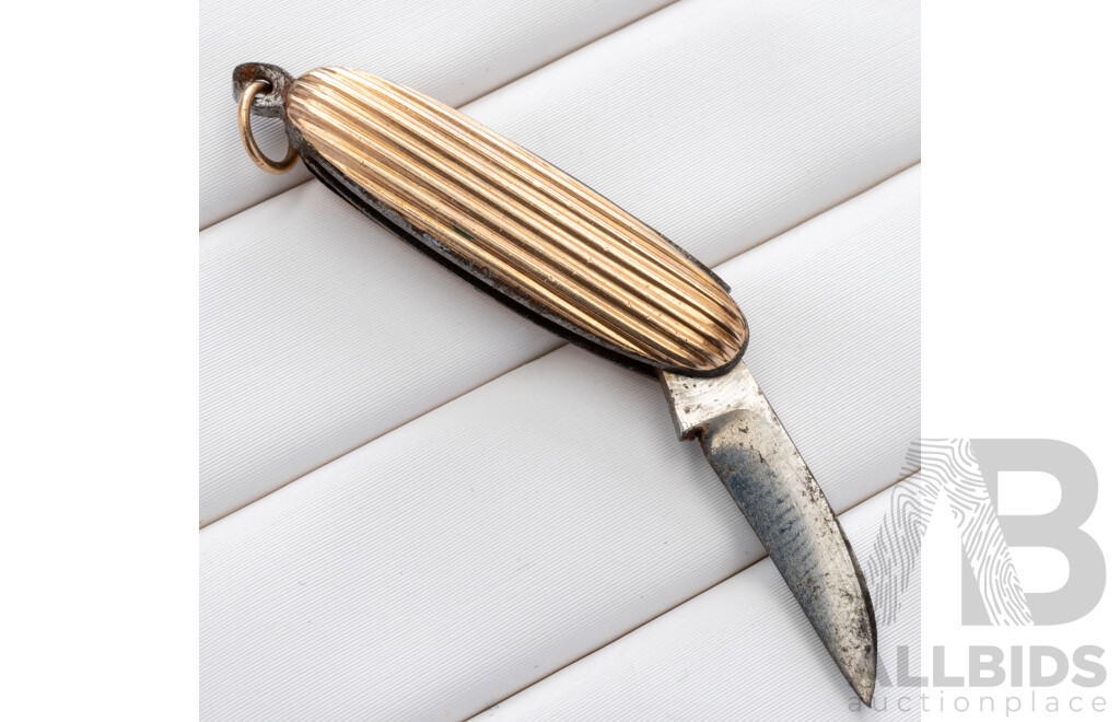 9ct Vintage Rose Gold Miniature Pocket Knife Fob Pendant, 25mm Closed, 4.27 Grams