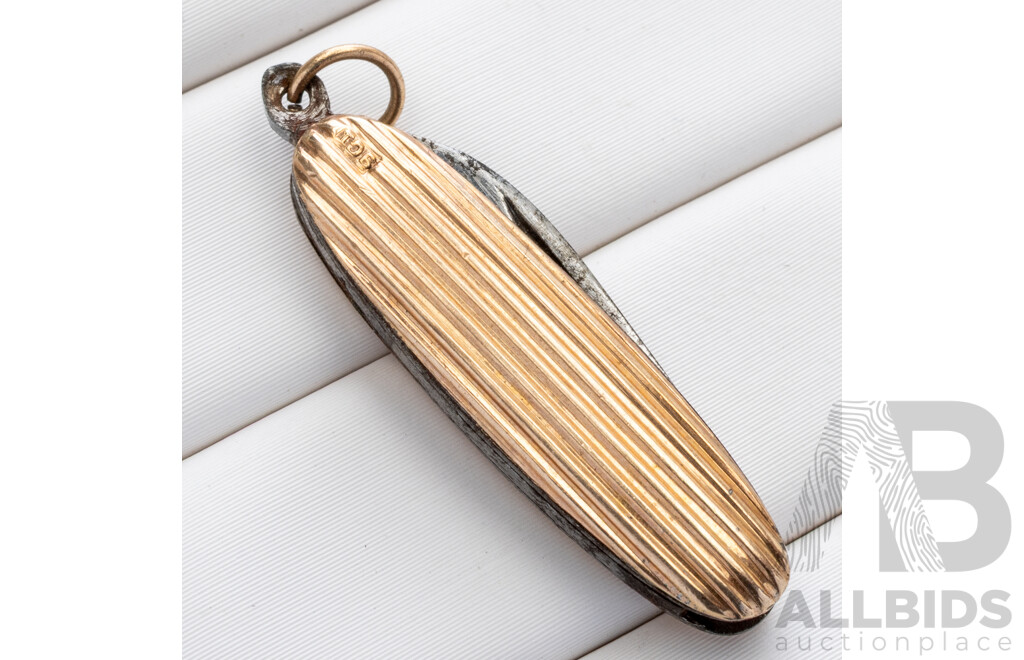 9ct Vintage Rose Gold Miniature Pocket Knife Fob Pendant, 25mm Closed, 4.27 Grams