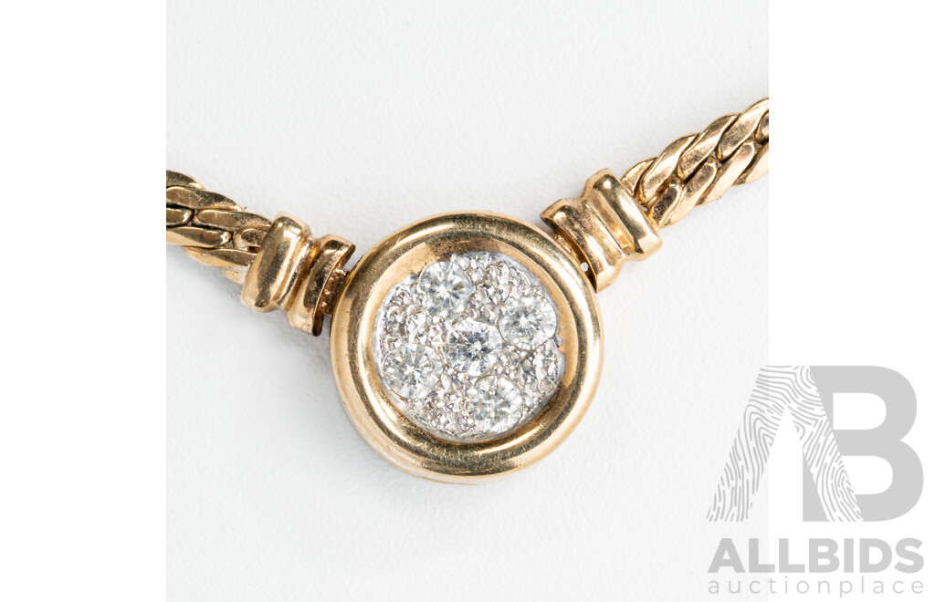 9ct Diamond Pendant on Fixed Snake Chain Necklace, TDW 0.25ct, 9.15 Grams