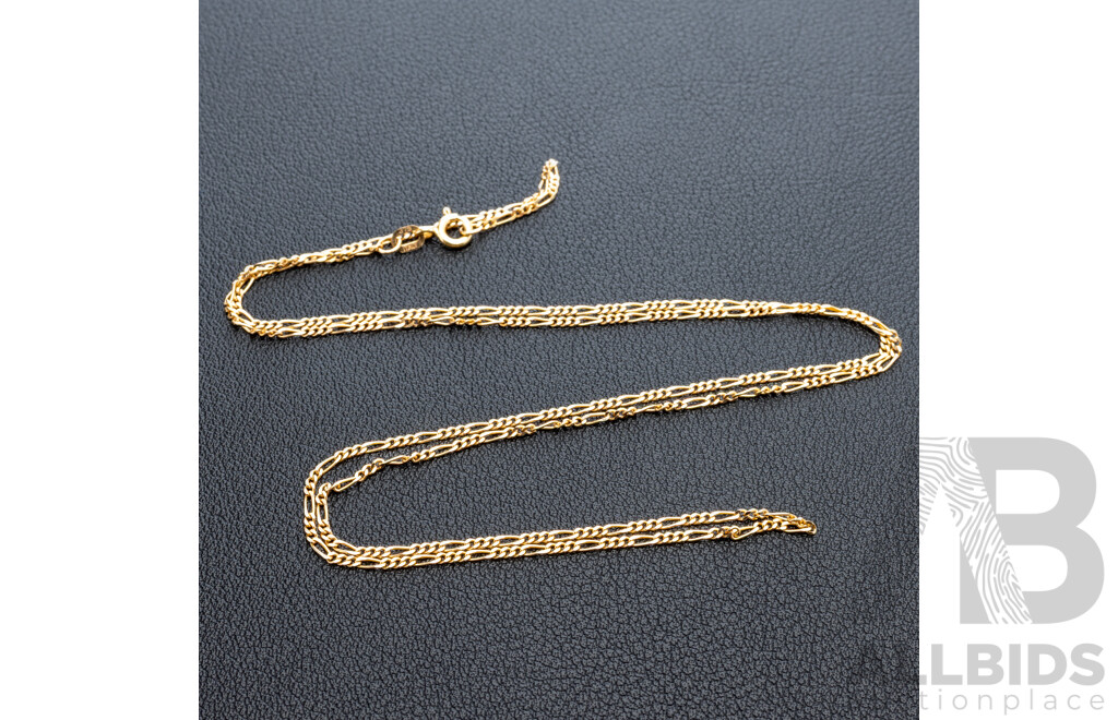 9ct Figaro 3+1 Chain Necklace, 60cm, 2.57 Grams