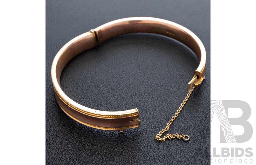 Vintage 9ct Rose Gold Wax Filled Oval Hinged Bangle, 58mm, 17.45 Grams