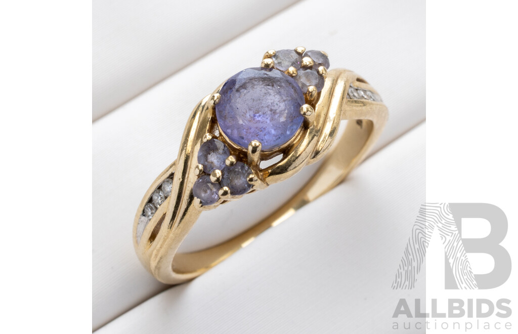 9ct Tanzanite & Diamond Ring, TDW 0.03ct, Size O, 3.12 Grams