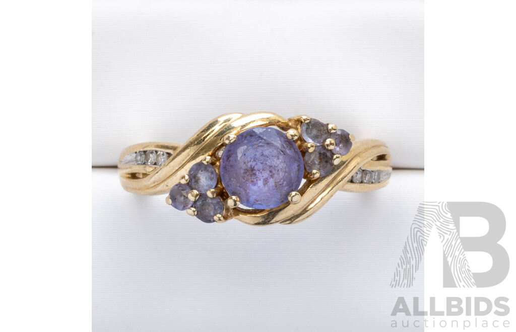 9ct Tanzanite & Diamond Ring, TDW 0.03ct, Size O, 3.12 Grams
