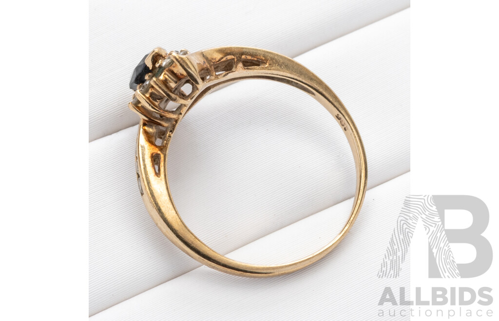 9ct Sapphire & Diamond Cluster Ring, Est TDW 0.22ct, Size J, 2.05 Grams