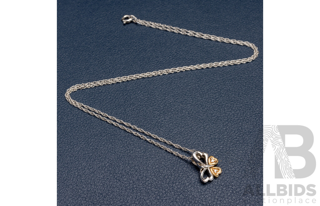 Sterling Silver & 9ct Butterfly Slider Pendant with Diamond Set Wings, on Sterling Rope Twist Necklace 45cm, 2.31 Grams