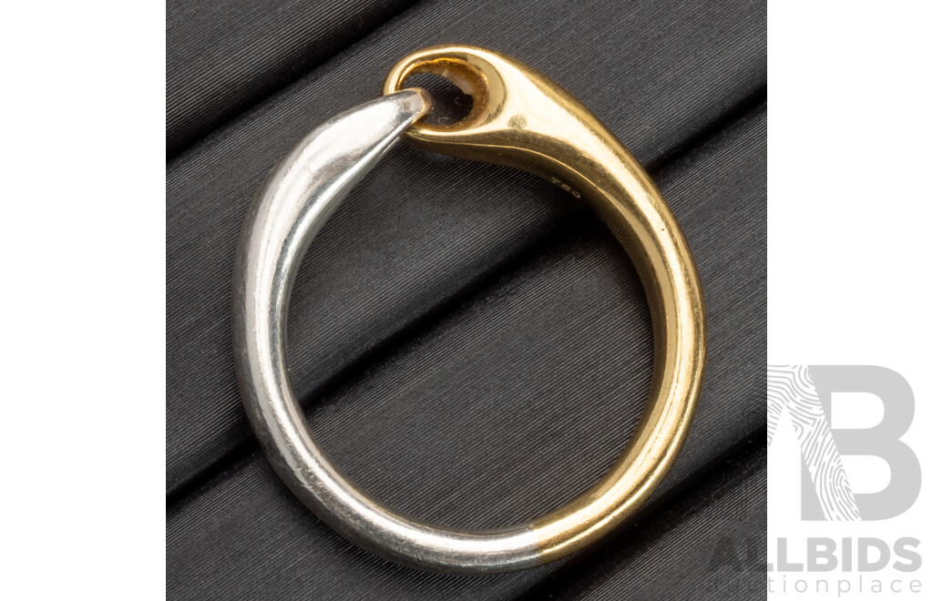 Georg Jensen Reflect Ring in Sterling Silver & 18ct Yellow Gold, Hallmarked GJ 652A 60, Size S, 6.73 Grams