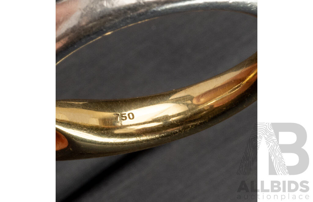 Georg Jensen Reflect Ring in Sterling Silver & 18ct Yellow Gold, Hallmarked GJ 652A 60, Size S, 6.73 Grams