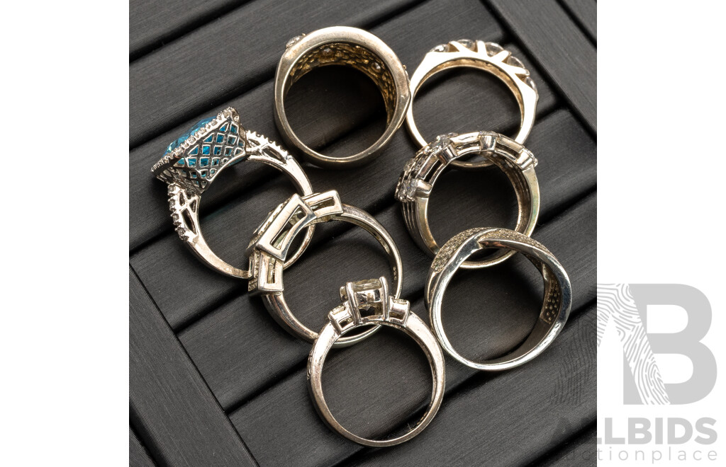 Collection of (7) Cubic Zirconia Rings, Sizes K - O, 34.82 Grams