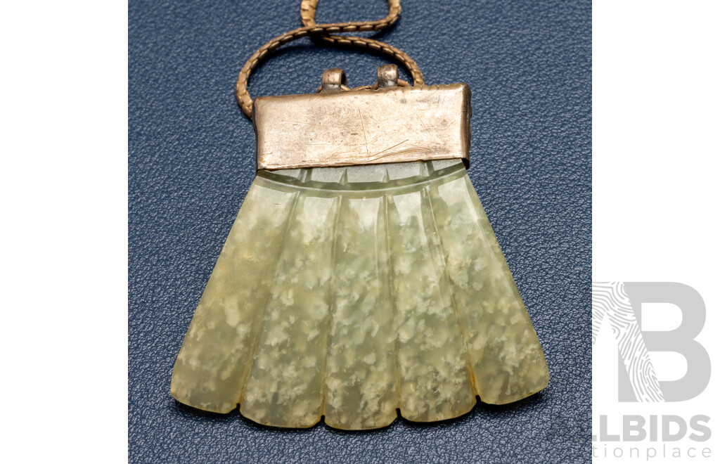 Vintage Burmese Carved Jade Monkey Pendant, Sterling Silver Necklace, 18.03 Grams