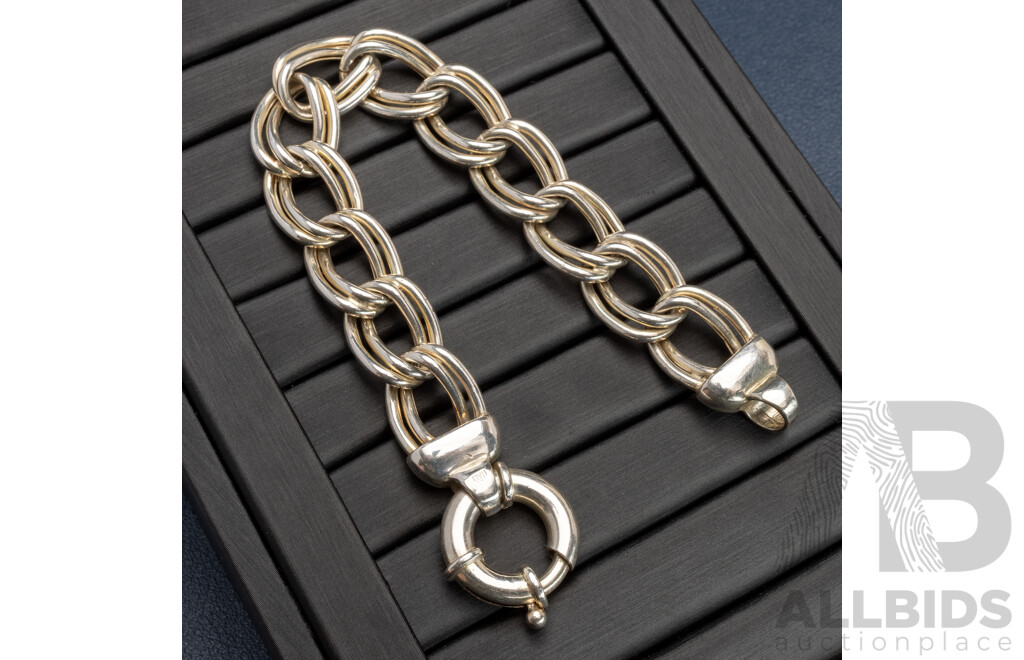 Sterling Silver Double Curb Link Bracelet, 19cm, 26.02 Grams