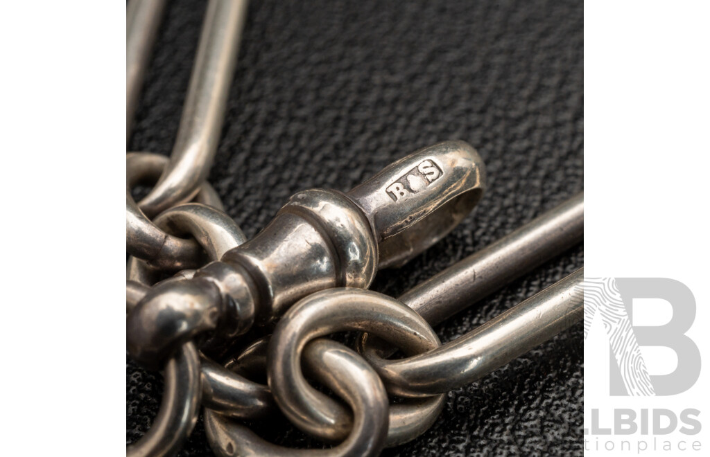 Antique Sterling Silver Fob Chain for Watch, Birmingham 1918, 30.22 Grams