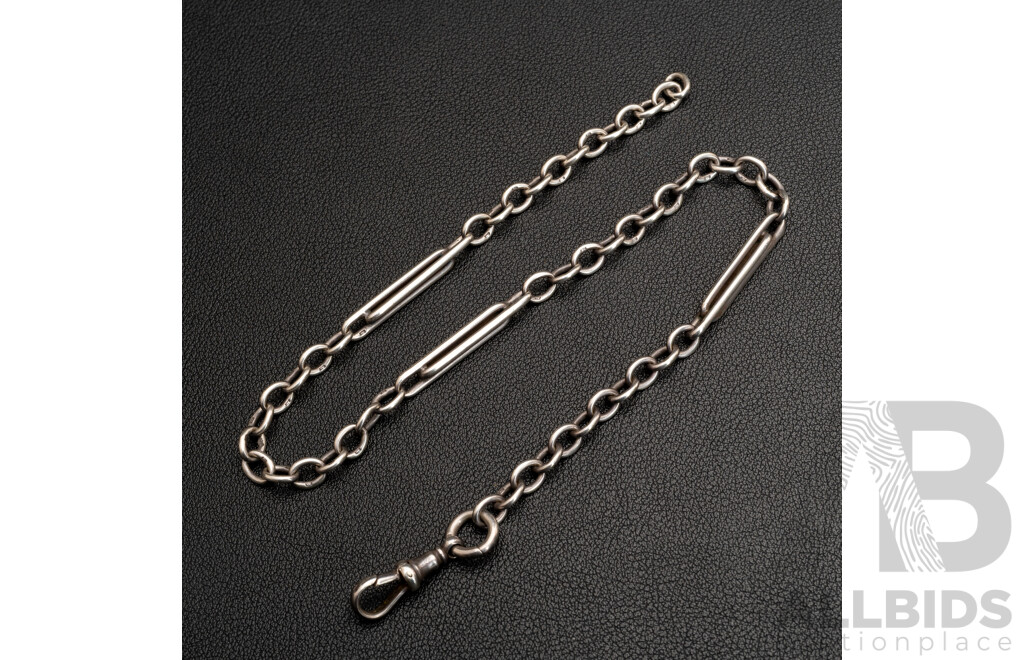 Antique Sterling Silver Belcher Link Fob Chain for Watch, 38cm, 25.06 Grams