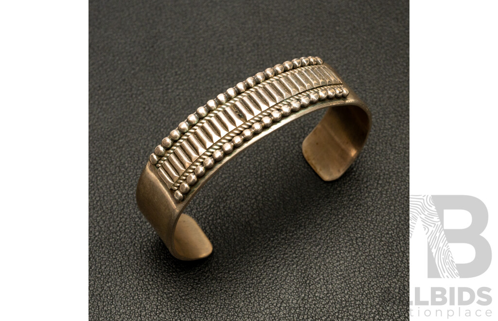 Vintage Ron Y Native American Sterling Silver Navajo Cuff Bangle, 59mm, 44.69 Grams