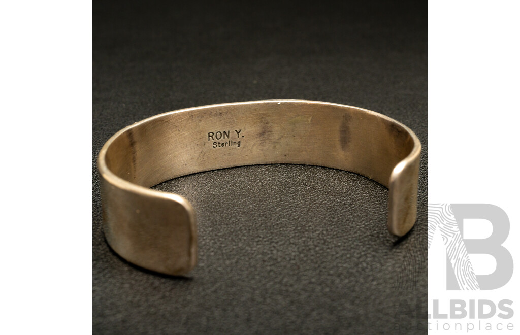 Vintage Ron Y Native American Sterling Silver Navajo Cuff Bangle, 59mm, 44.69 Grams