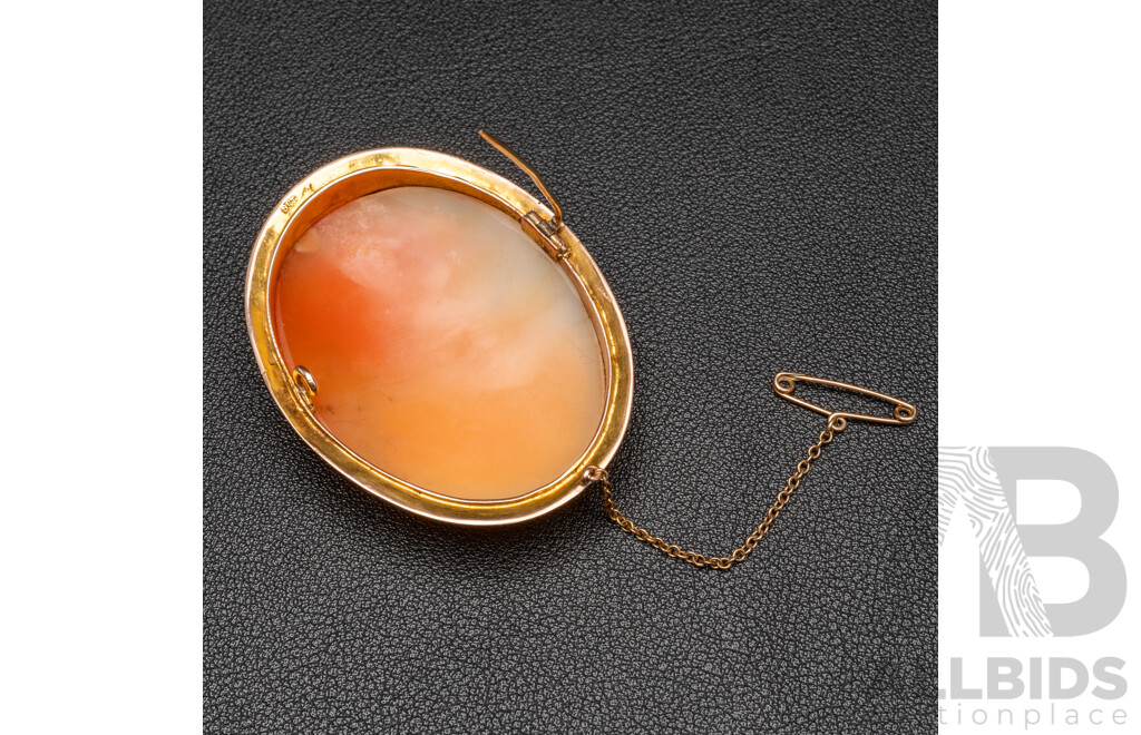 9ct Rose Gold Vintage Shell Cameo Brooch, 55mm X 45mm, 21.52 Grams