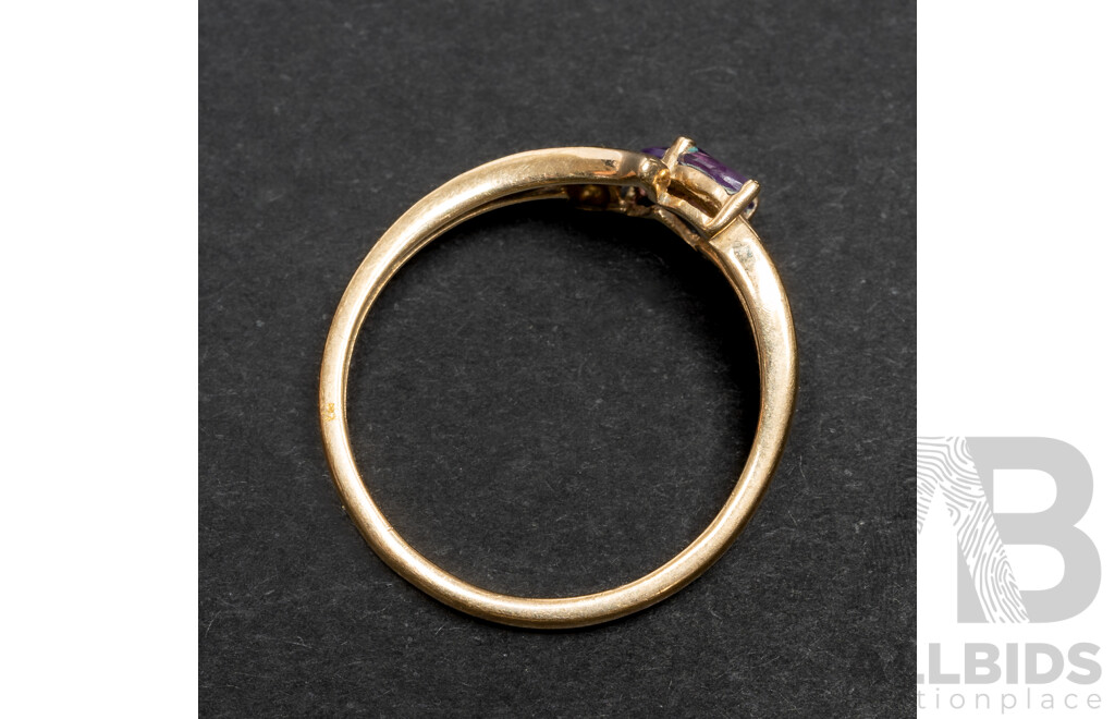 9ct Amethyst & Diamond Cluster Ring, Size N, 1.35 Grams