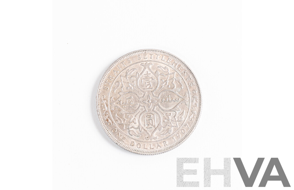 Straits Settlements 1907 KGV Silver One Dollar Coin .900
