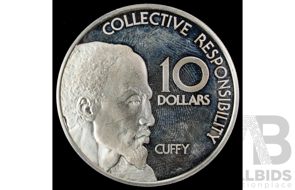 Guyana 1976 Silver Proof Ten Dollar Coin, Collective Responsibility, Cuffy .925