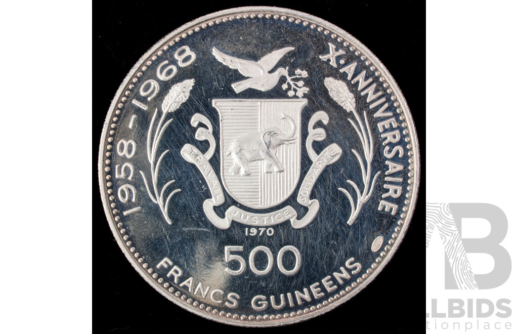 Guinea 1970 Silver Five Hundred Francs Guineens Coin .999