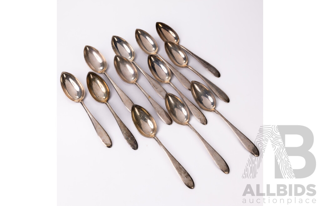 Set 12 Vintage French .750 Solid Silver Table Spoons