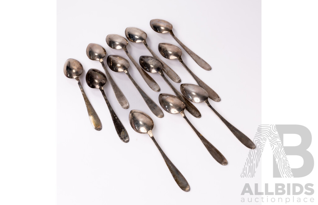Set 12 Vintage French .750 Solid Silver Table Spoons
