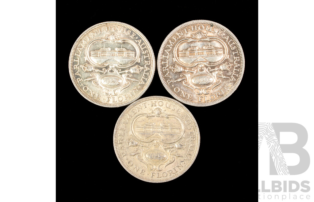 Three Australian 1927 Silver Florins, Canberra Commemorative .925
